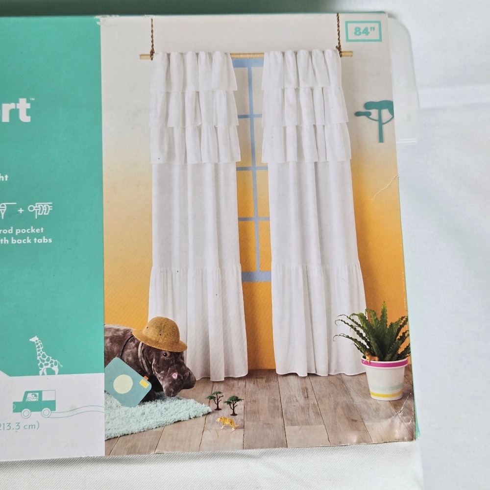 Pillowfort Blackout Curtain White Ruffle 42"x 84" 1 Panel New